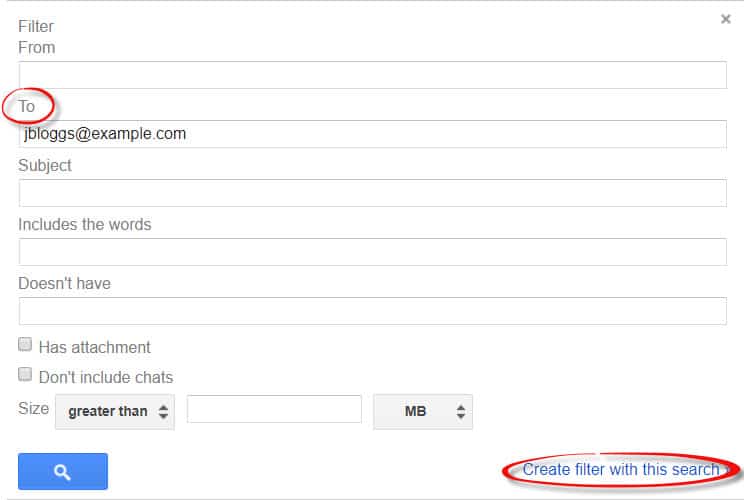 Enter your email address to create the email filter