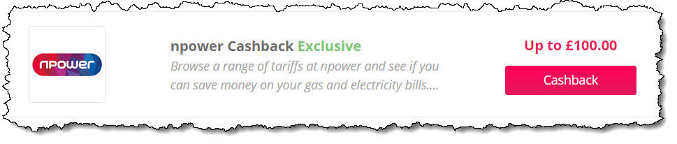 Npower cashback, via TopCashBack