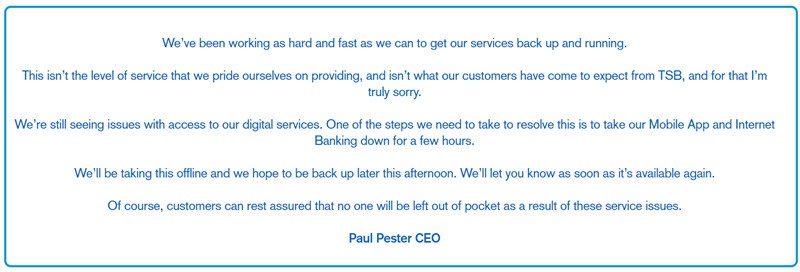 Eventually the TSB CEO offered an apology