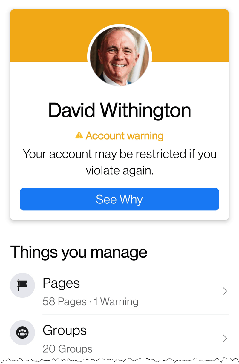 Facbook had given me an account warning